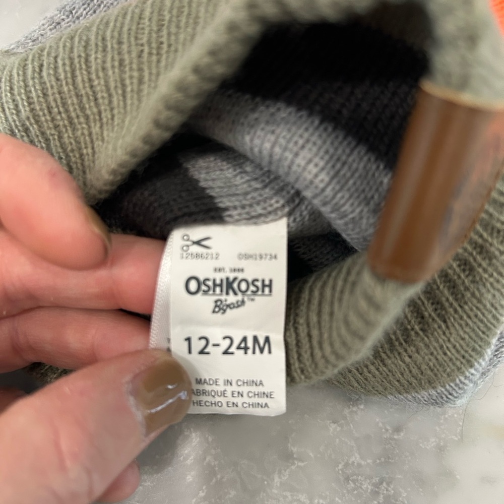 OshKosh B'gosh Kids' Colorful Striped Beanie - Orange, Gray, Black, Green - Picture 2 of 2